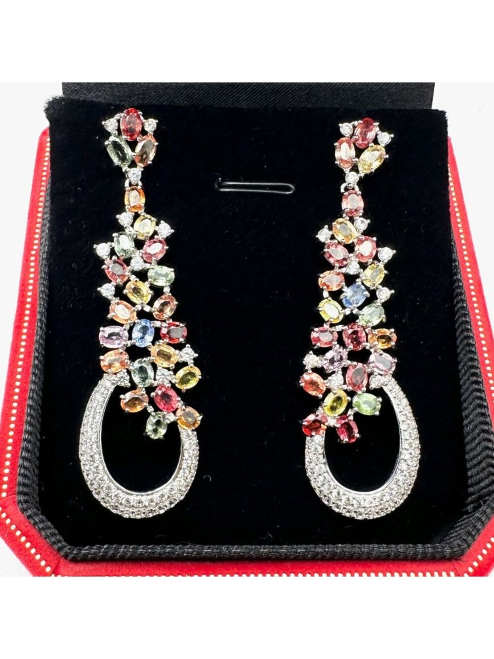 10.80ctw Multi Color Sapphire & 1.85ctw White Zircon Sterling Silver Earrings